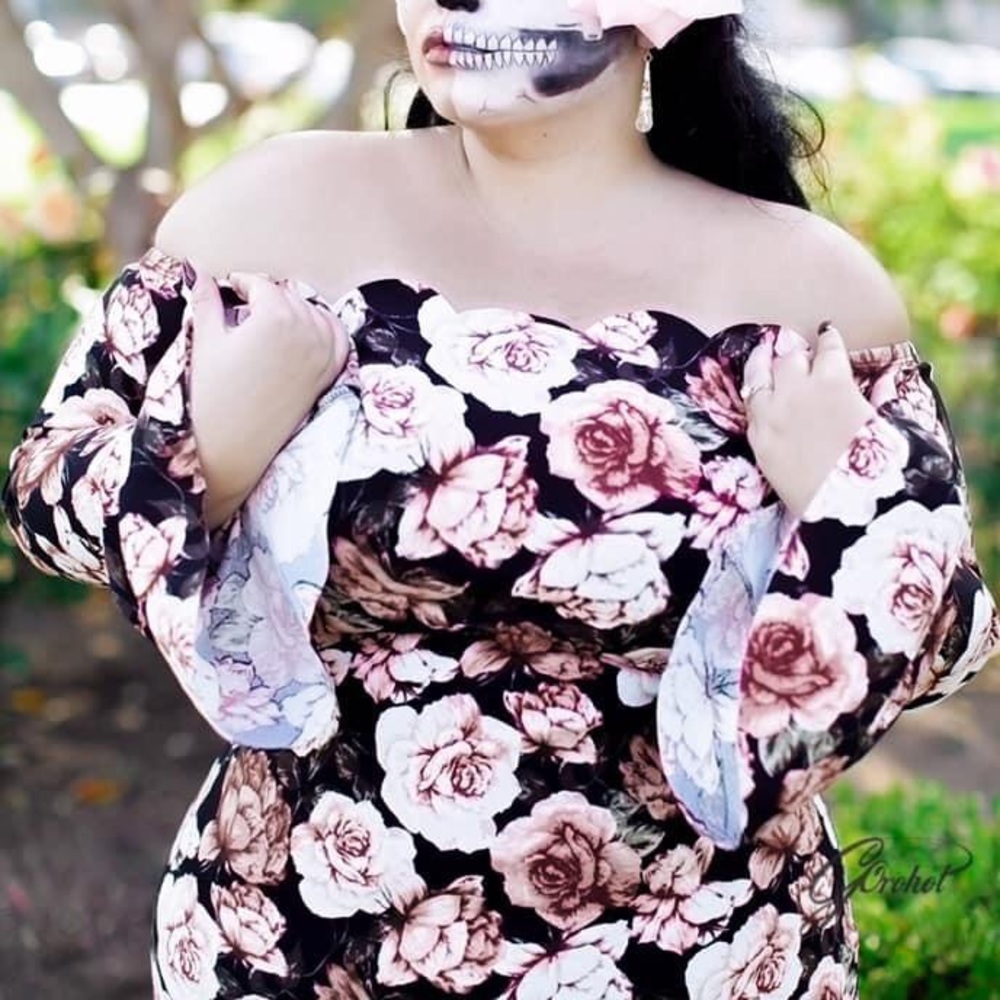 Bell Sleeve Floral Off Shoulder Dress